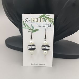 Black & Silver Glass Bead & Pearl earrings